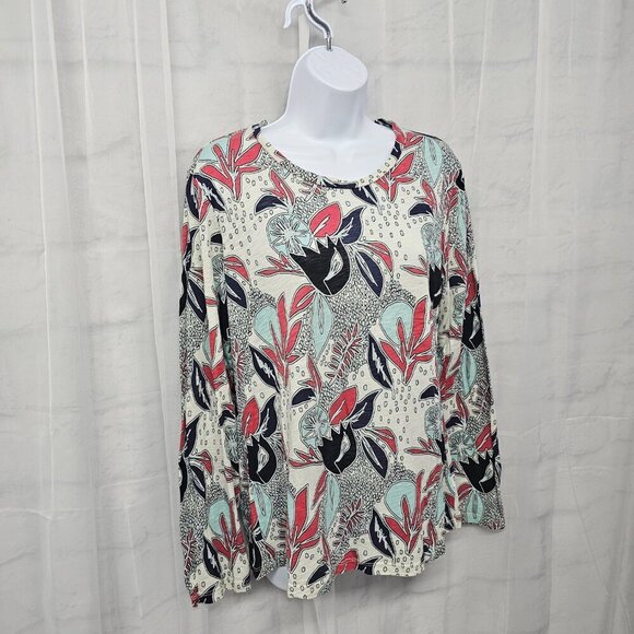 Stateside Blue Red Long Sleeve Tee Shirt Floral Artsy Boho XL - Picture 4 of 10
